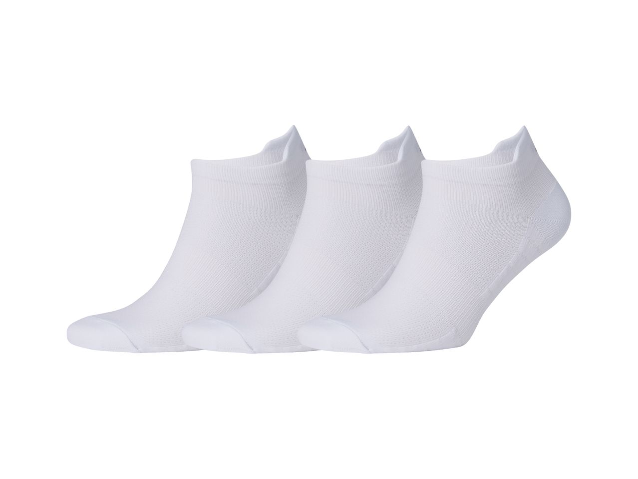 Three pairs of white ankle socks.