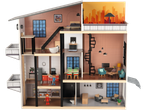 Playtive Wooden Doll House with multiple rooms, furniture, and two doll figures.