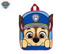 Blue backpack with a cartoon dog wearing a police hat, featuring a paw print badge.