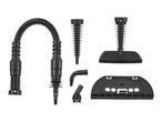 Steam cleaner accessories: flexible hose, ground spike, and various attachments.