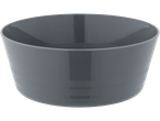 A dark gray plastic bowl, possibly for food or serving.