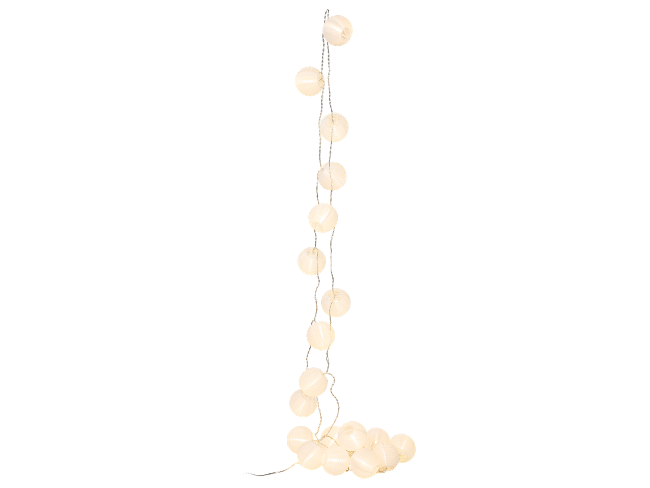 LED string lights with sphere lamps, lantern style, for festive decoration.