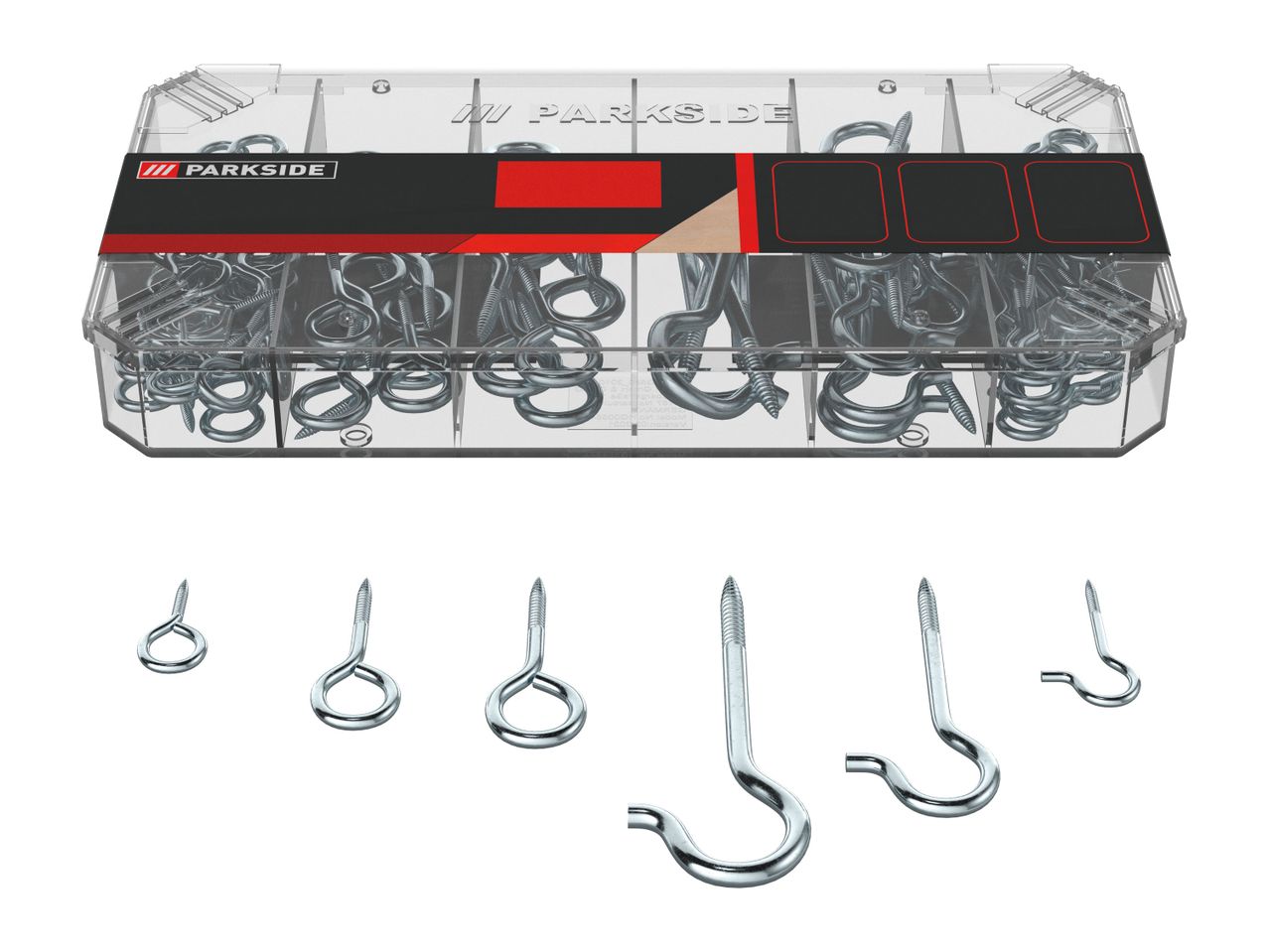 Go to full screen view: PARKSIDE Assorted Hooks & Eyes/ Shrink Tubing/ Blind Rivets/ Sealing Washers / Hose Clips - Image 1