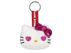 Portachiavi di Hello Kitty con fiocco rosa lucido e cuori ricamati.