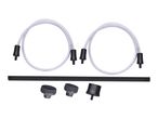 Vacuum sealer accessories including two clear tubes with black nozzles, a black sealing strip, and three grey vacuum stoppers.