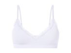 Hvid ribbet bralette med blondekant og tynde stropper.