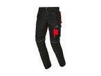Black work trousers with red accents and multiple pockets, featuring reflective strips.