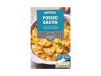 Chef Select Potato Gratin with cheese sauce, serving suggestion, and nutritional information.
