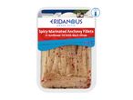 Spicy Marinated Anchovy Fillets in Sunflower Oil with Black Olives, 150g, Greek Style, Chilled.