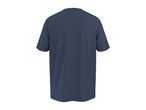 Back view of a plain dark blue short-sleeved t-shirt.