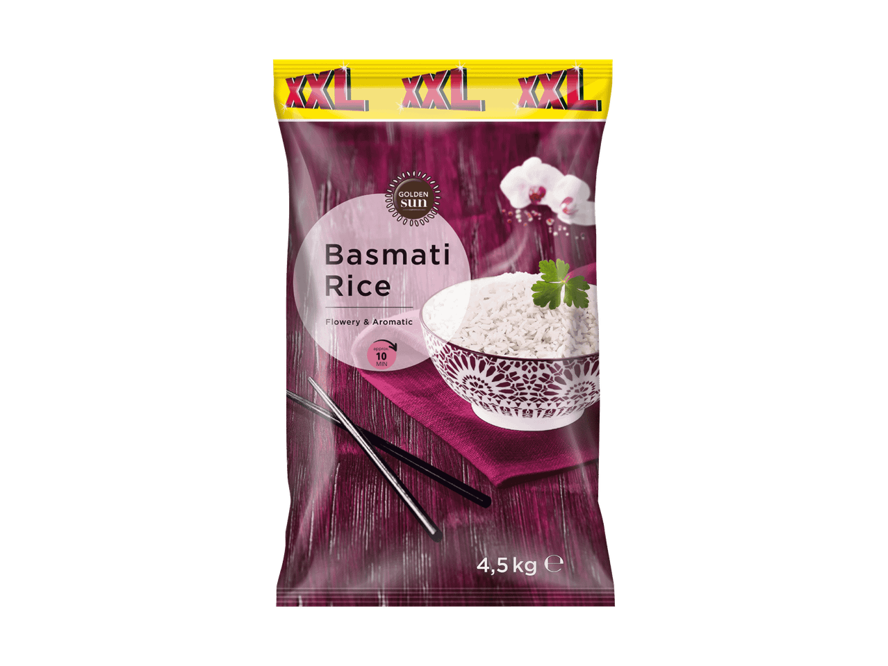 4,5 kg Packung Golden Sun Basmati Reis.