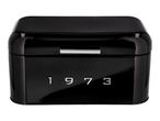 Black retro-style bread bin with the silver numbers 1973 on the front