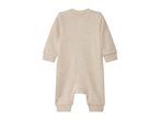 Back view of a beige baby romper with long sleeves and legs.