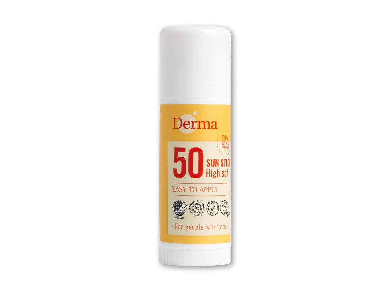 Solstift med SPF 50, nem at påføre og parfumefri, velegnet til allergikere og veganere.