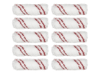 Twelve paint rollers with burgundy stripes.