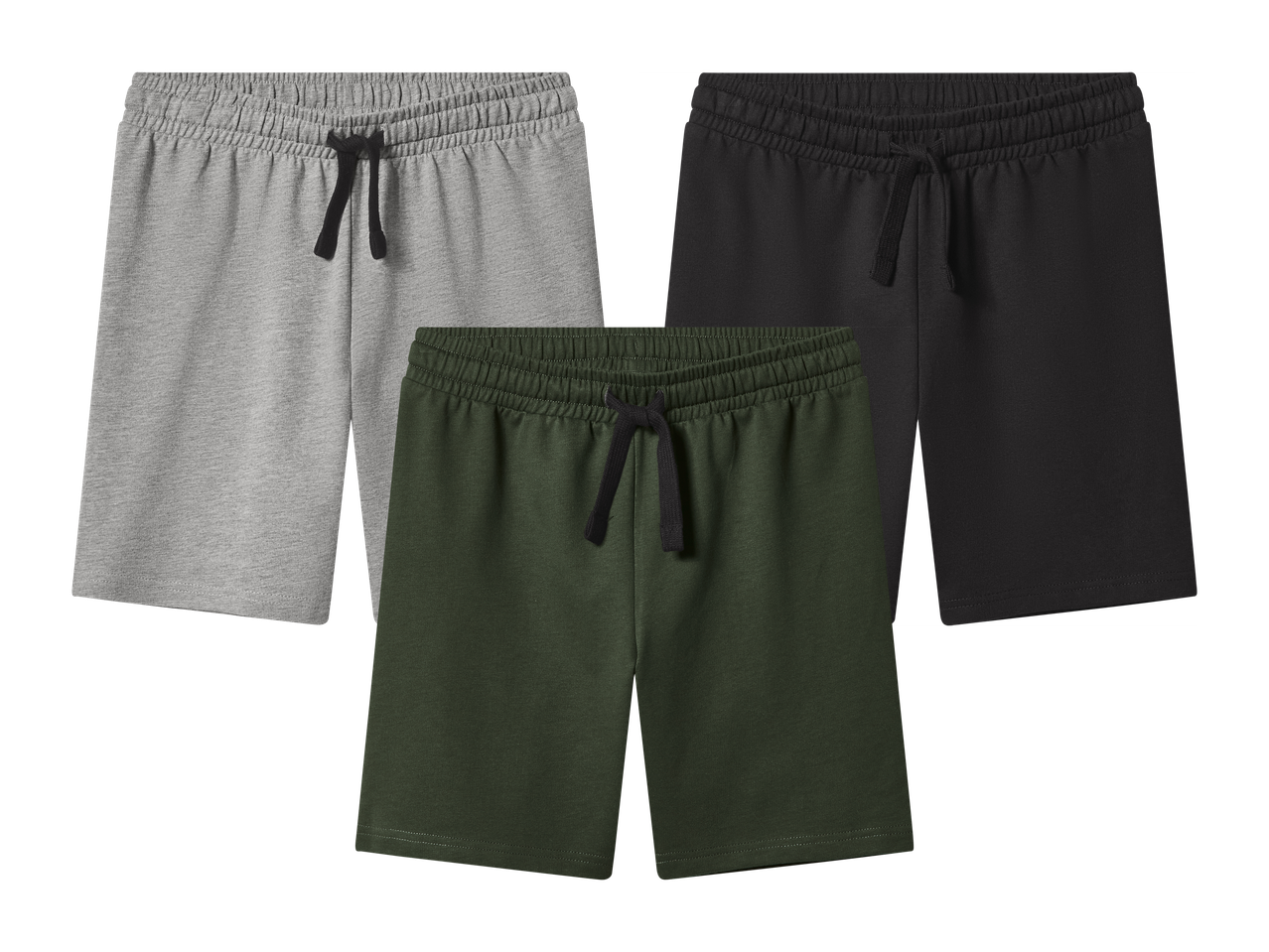 Set od tri muške kratke hlače u sivoj, maslinasto zelenoj i crnoj boji.
