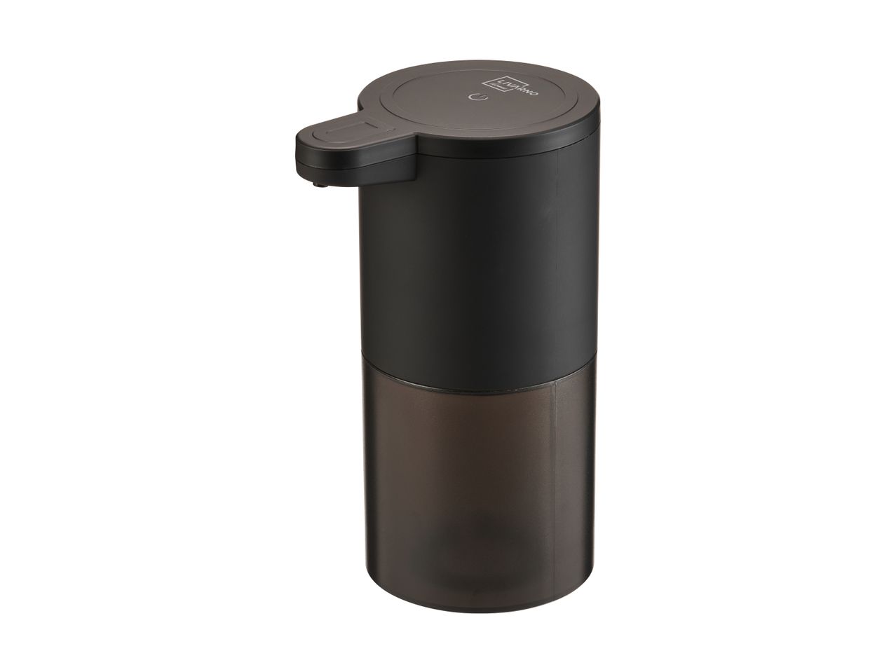 En sort og brun automatisk sæbedispenser med mærket Livarno Home.