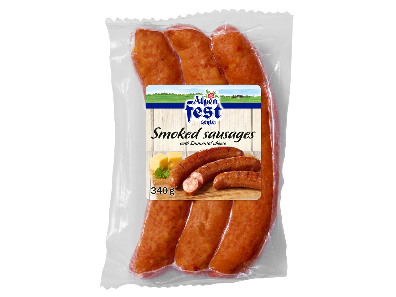 Alpen Fest Style suitsutatud vorstid Emmentali juustuga (340g).