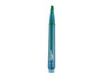 Green highlighter pen with a translucent blue body, standing upright.