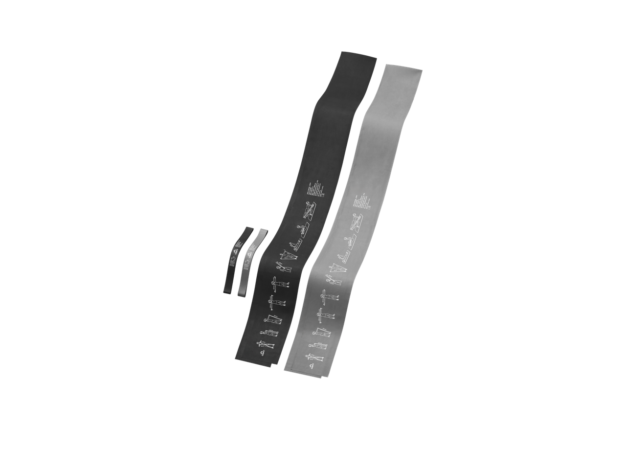 Crivit Fitnessbänder: Divas garas un divas īsas pretestības lentes ar vingrinājumu ilustrācijām.