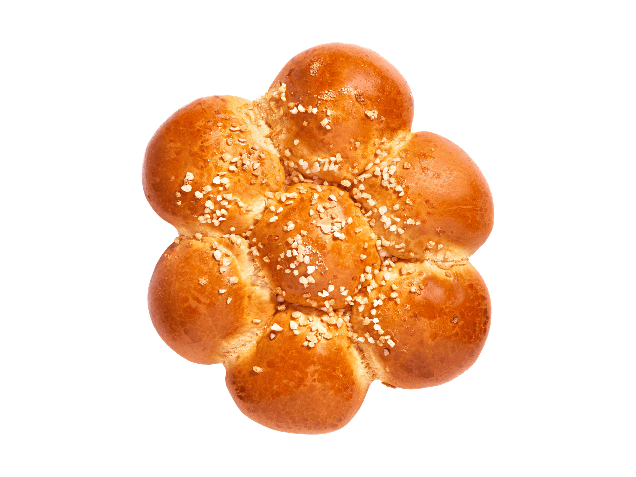 Brioche en forme de fleur avec des éclats de sucre, vue de dessus