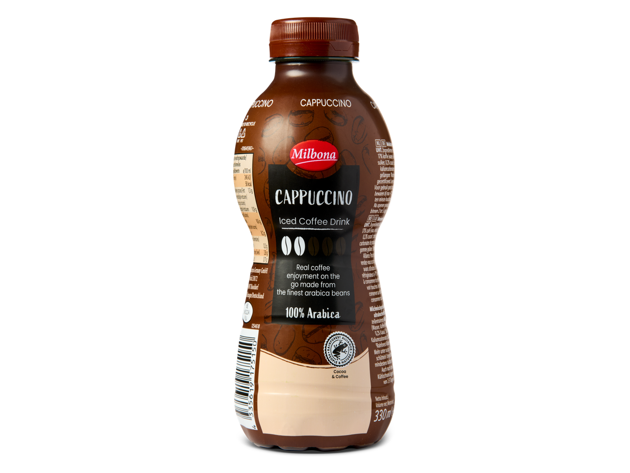 Milbona Cappuccino Iced Coffee Drink, 330ml fles, 100% Arabica, Rainforest Alliance gecertificeerd
