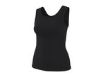Black ribbed women's tank top, front view.