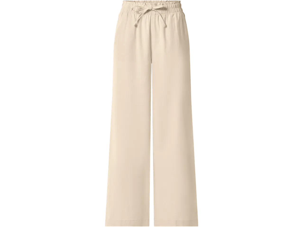 Esmara Ladies' Premium Linen Blend Trousers in a light beige color with a drawstring waist.
