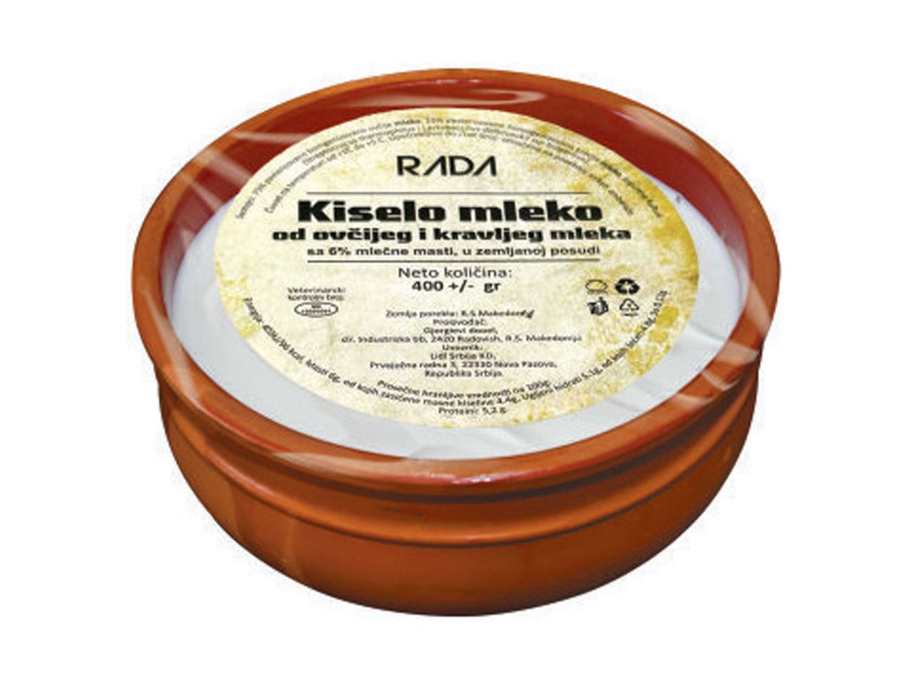 RADA kiselo mleko od ovčijeg i kravljeg mleka u zemljanoj posudi, 400g.