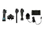 A set of black tactical night vision goggles and accessories, including a head mount, power supply, and carrying case.