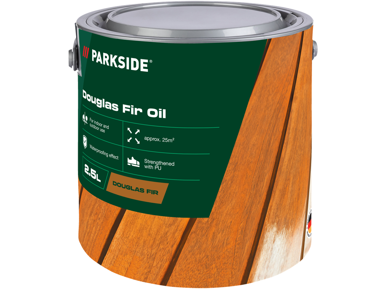 Λάδι Douglas Fir PARKSIDE, δοχείο 2,5 λίτρων για εσωτερική και εξωτερική φροντίδα ξύλου, καλύπτει περίπου 25τμ.