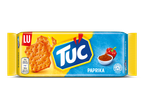 Verpakking van ovengebakken paprika crackers met voedingswaarden.