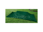 Uma lona verde-escura espalhada na grama.