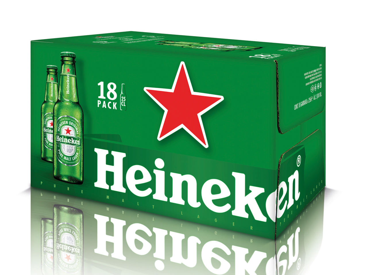 Caixa de 18 garrafas de Heineken de 25cl.