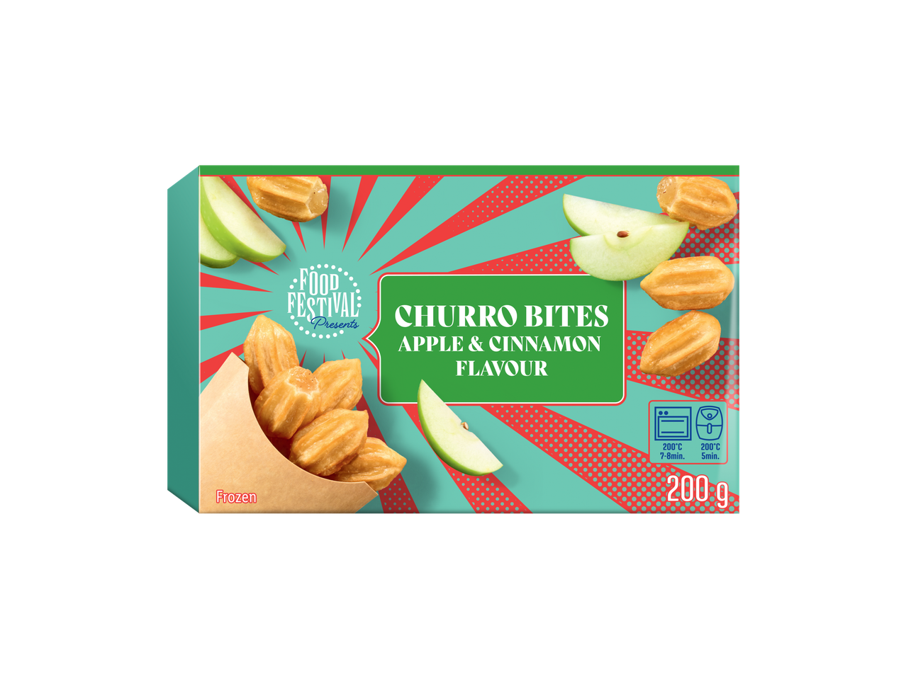 Food Festival Churro Bites met appel- en kaneelsmaak, 200g bevroren.