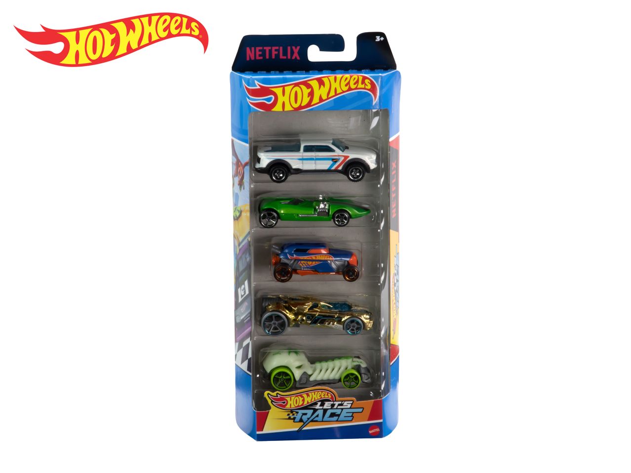Hot Wheels Netflix 'Let's Race' 5-pack featuring five die-cast cars.
