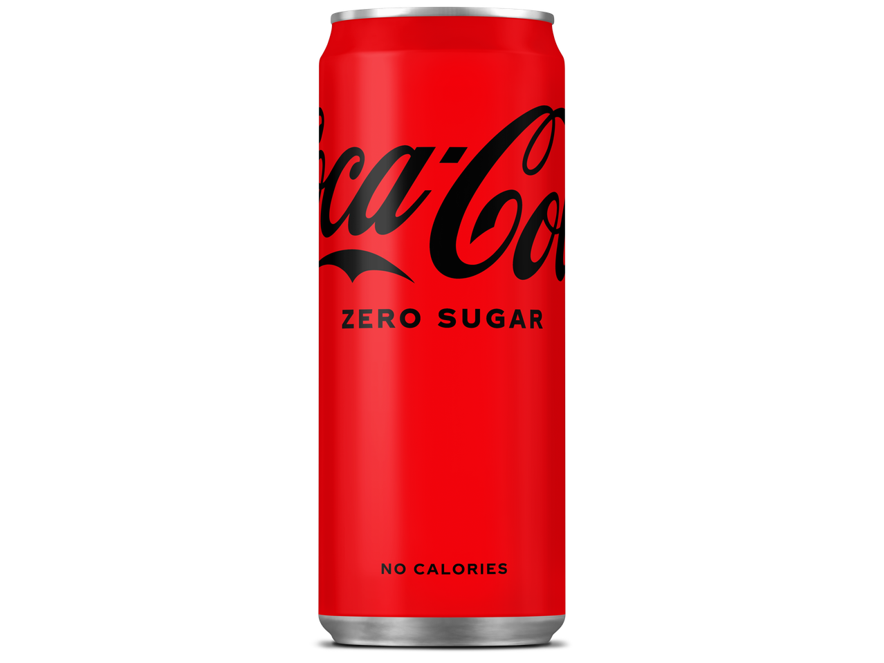 Een blikje Coca-Cola Zero Suiker staat op een zwarte achtergrond.