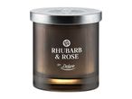 Deluxe Rhubarb & Rose candle in a brown glass jar with a metal lid.