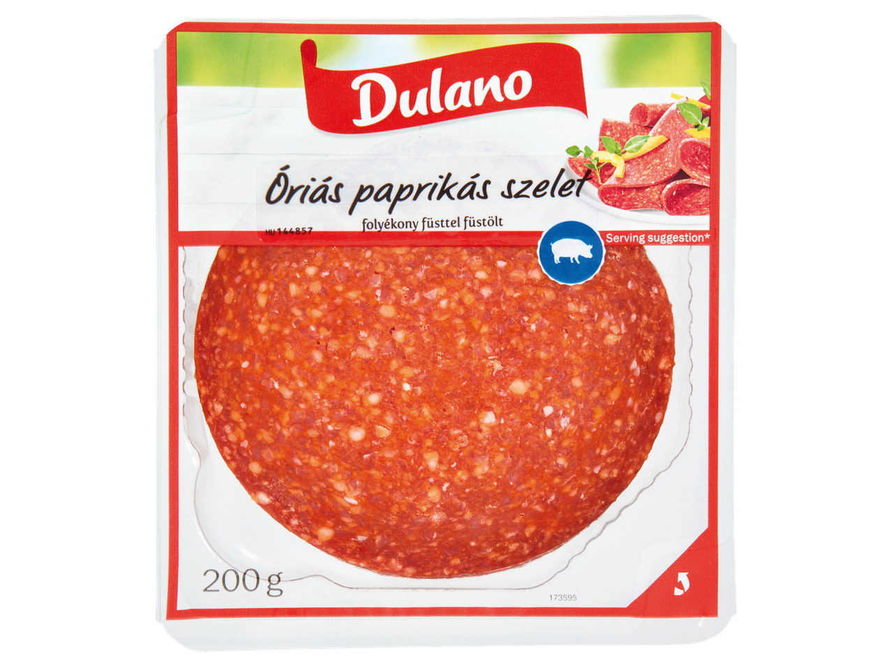 Dulano Óriás paprikás szelet, 200g füstölt kolbász szelet.