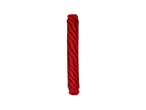 A coil of red and black polypropylene rope stands vertically against a black background.