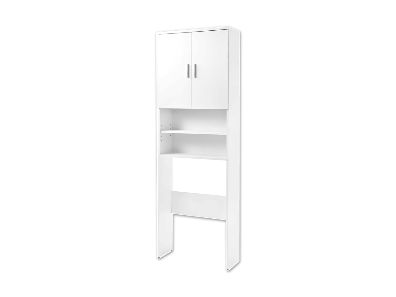 Weißer, schmaler Wandschrank mit zwei Türen und einem Einlegeboden.