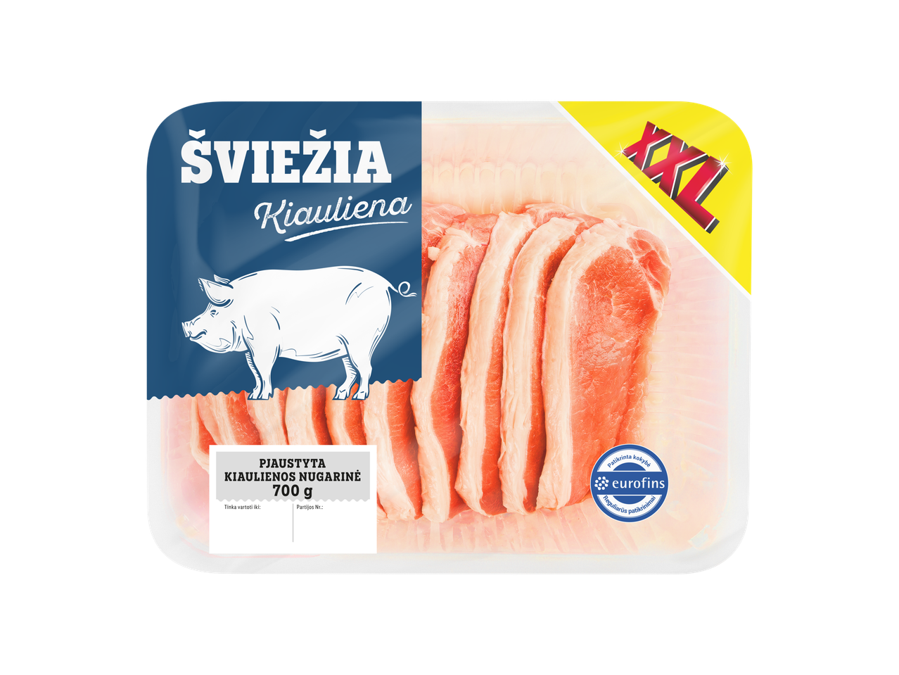 Šviežia kiaulienos nugarinė XXL, 700g, Eurofins.