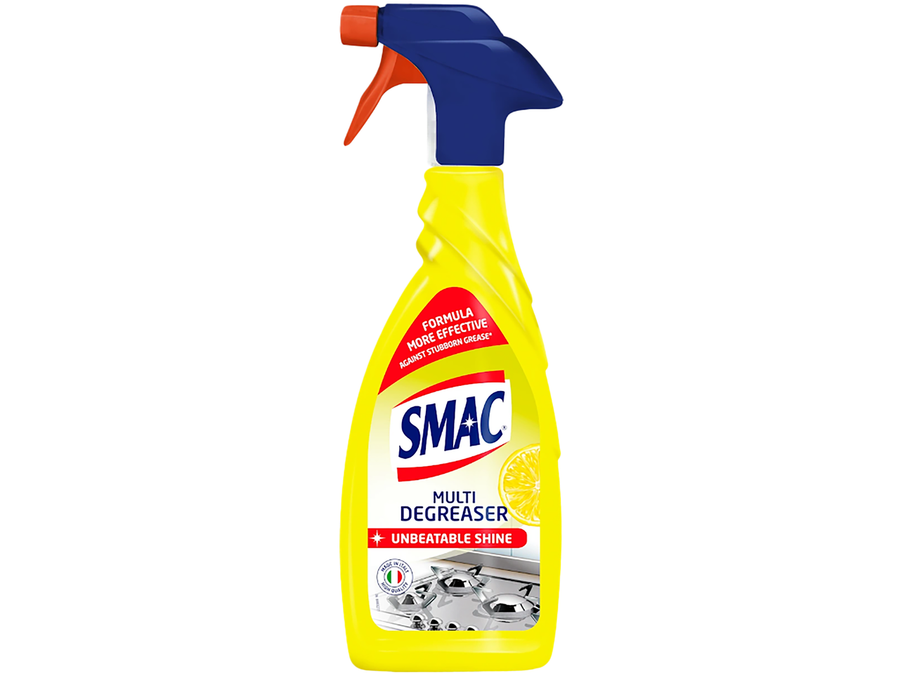 SMAC Multi odmašćivač sprej, žuta boca sa plavom i narandžastom mlaznicom, za tvrdokornu masnoću.