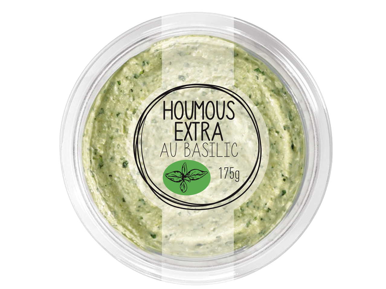 Houmous extra au basilic dans un pot transparent, 175g.