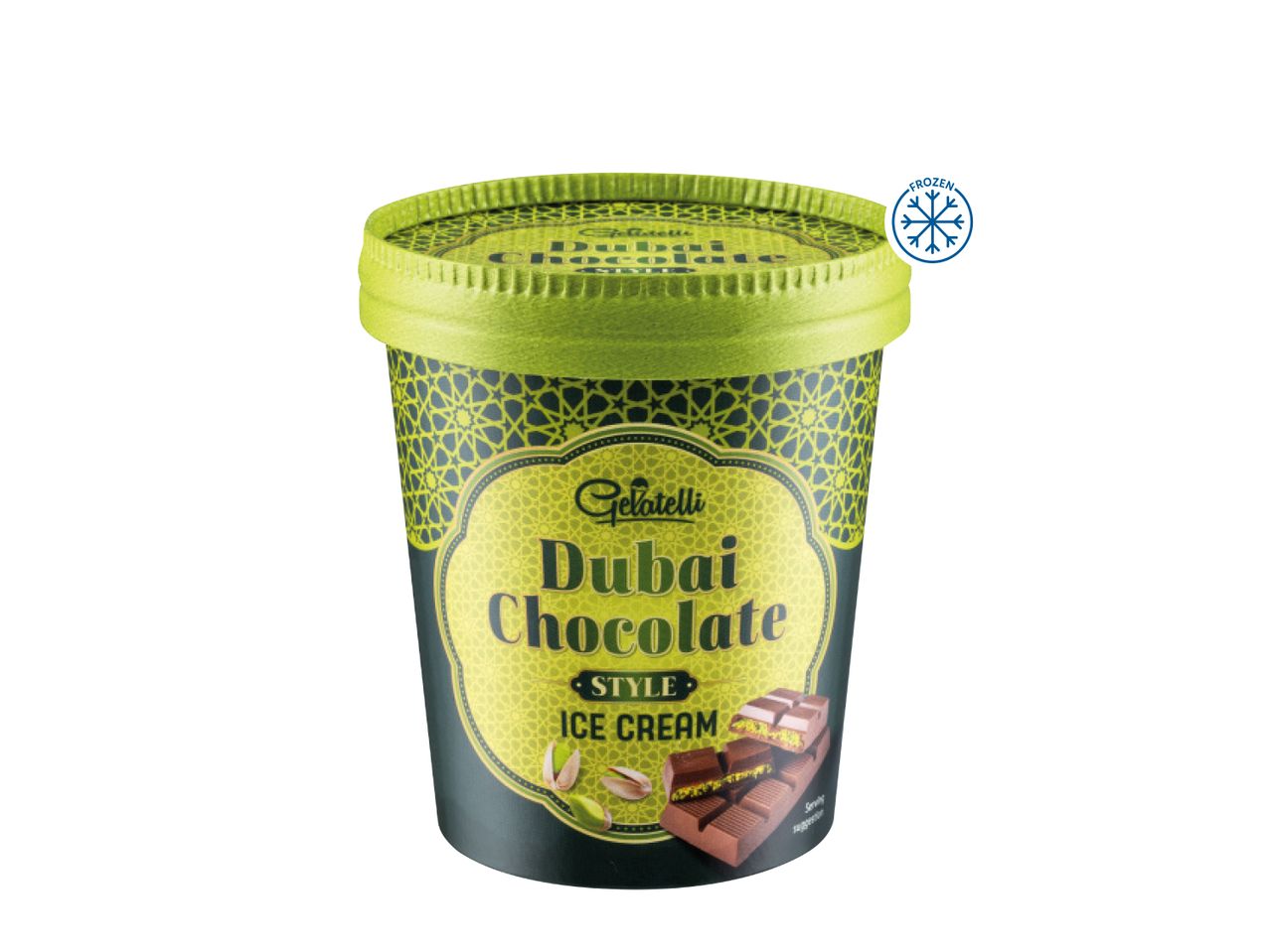 Al Nassma Dubai Chocolate ice cream tub.