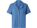 Blusa de musselina azul ESMARA para mulher, de manga curta e com botões.