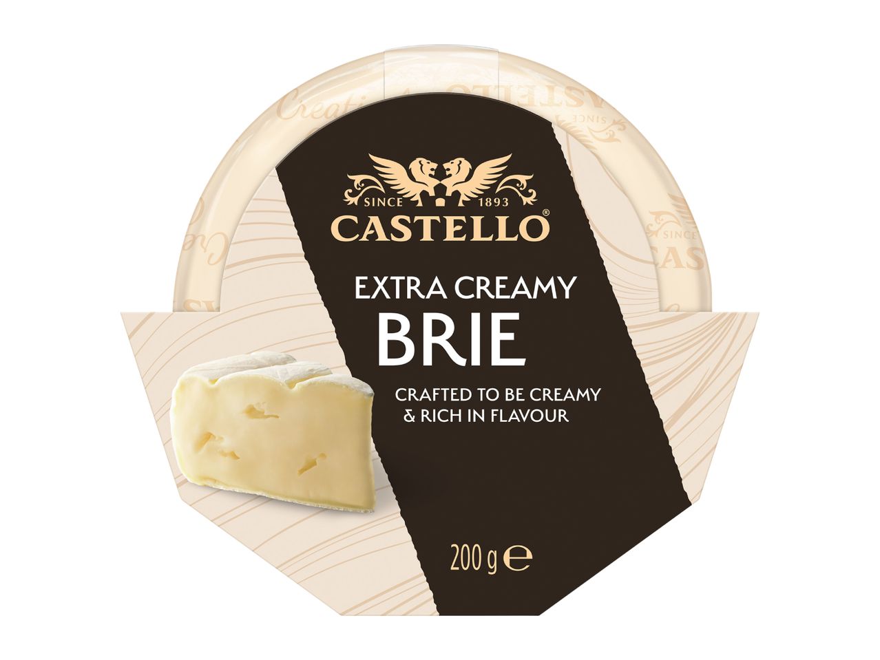 A 200g package of extra creamy brie cheese.