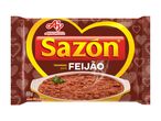 Seasoning for beans, with a bowl of cooked beans, on a heart-patterned background.