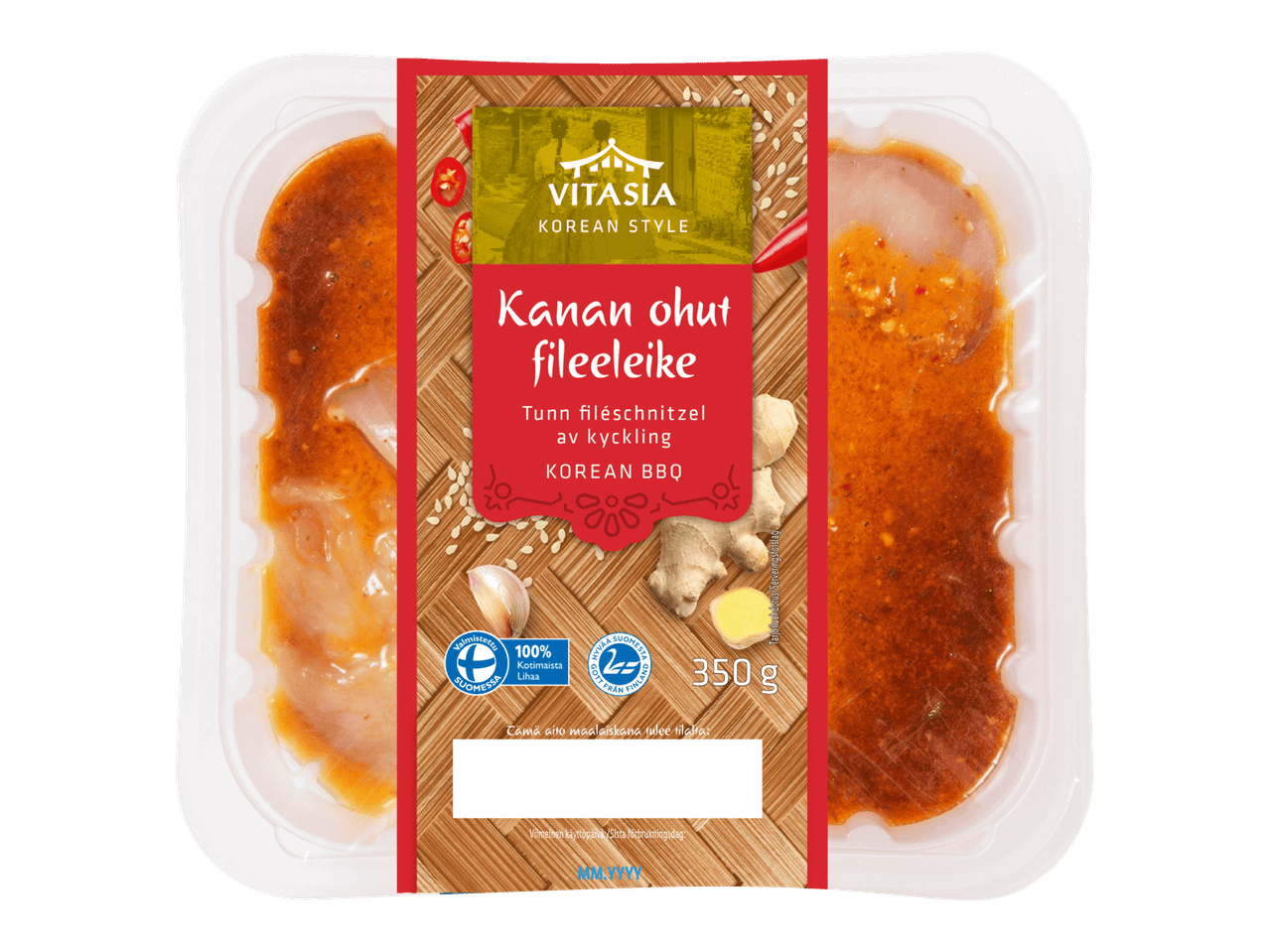 Vitasia Korean Style kanan ohut fileeleike, 350g pakkaus Korean BBQ -kastikkeella.