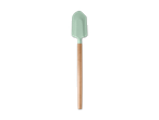 Ein mintgrüner Silikon-Spatel mit Holzstiel.